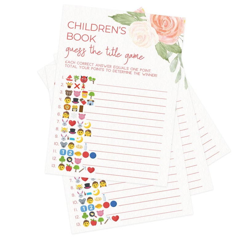 Printed Party Baby Shower Games â€“ Guess the Childrenâ€™s Book Title Game for Girl, Baby in Bloom Floral Theme, 50 Cards - Image 3